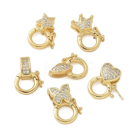 Brass Micro Pave Clear Cubic Zirconia Twister Clasps KK-P293-02-G-1