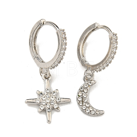 Clear Cubic Zirconia Star & Moon Asymmetrical Earrings MOST-PW0001-064P-1