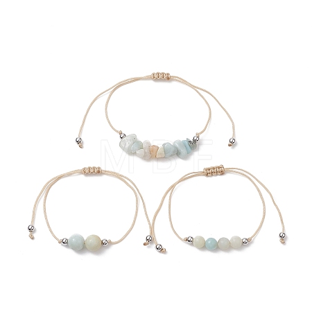 3Pcs 3 Style Natural Amazonite Braided Bead Bracelets Set BJEW-JB09334-05-1