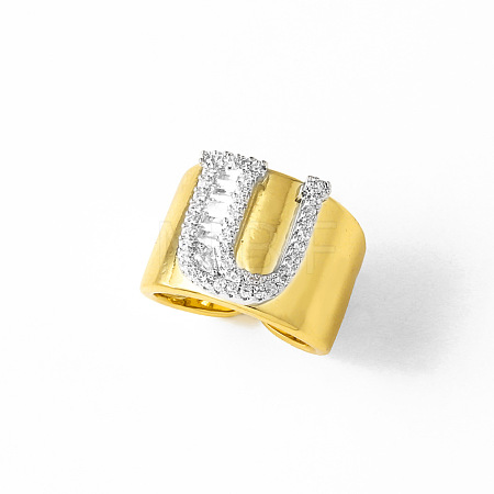 Brass Micro Pave Clear Cubic Zirconia Cuff Open Rings FS-WGA5D1D-21-1