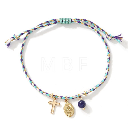 Natural Lapis Lazuli & Brass Charm Bracelets BU6372-3-1