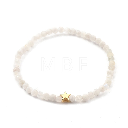 Faceted Round Natural Rainbow Moonstone Stretch Beaded Bracelets BJEW-JB05378-01-1