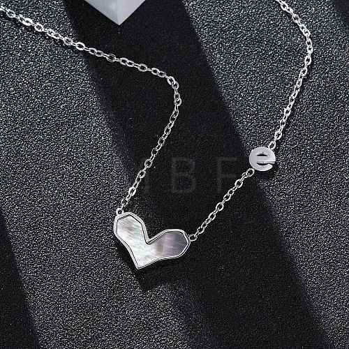 304 Stainless Steel Pave Natural Colorful Shell Heart Pendant Necklaces for Women NJEW-U032-09P-02-1