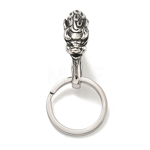 Tibetan Style 316 Surgical Stainless Steel Fittings with 304 Stainless Steel Key Ring FIND-Q101-21AS-1