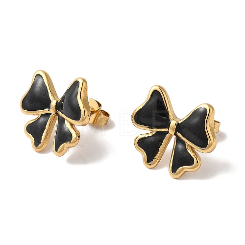 Bowknot Golden Ion Plating(IP) 304 Stainless Steel Stud Earrings for Women EJEW-L287-041G-01-1