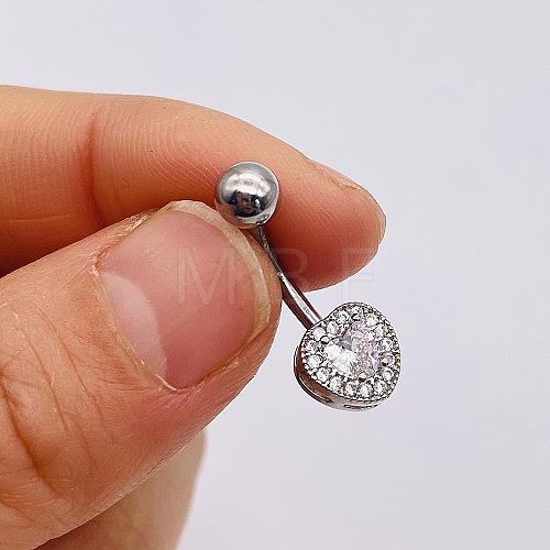 304 Stainless Steel Micro Pave Cubic Zirconia Belly Rings WGADED5-09-1