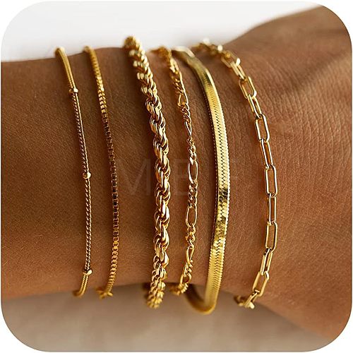 6Pcs Bohemian Style Alloy Chain Bracelets Kit for Women WG2620E-02-1