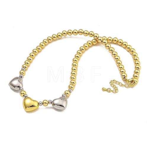 Rack Plating Brass Round & Heart Beaded Necklaces for Women NJEW-C059-21G-1