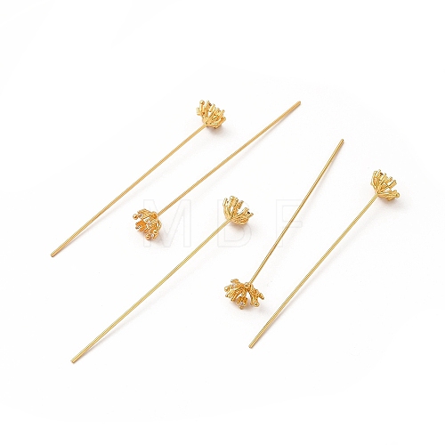 Brass Crystal Rhinestone Flower Head Pins X-KK-A178-03G-1