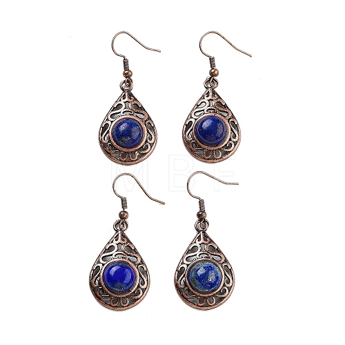 Dyed Natural Lapis Lazuli Teardrop Dangle Earrings EJEW-B055-02R-17-1