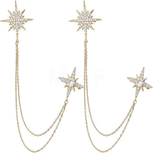  2Pcs Star with Tassel Chain Brooch Pin JEWB-NB0001-12-1