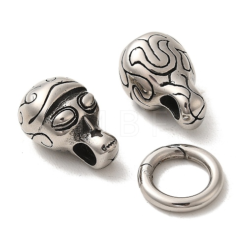 Tibetan Style 304 Stainless Steel Spring Gate Rings FIND-Z046-06AS-02-1