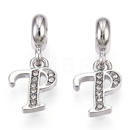 Platinum Rack Plating Alloy Rhinestone European Dangle Charms PALLOY-T048-36P-P-1