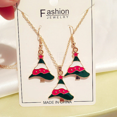 Christmas Tree Alloy Enamel Pendant Necklaces & Dangle Earrings Sets WG2E782-11-1