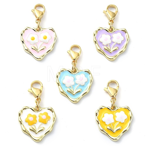 Heart with Flower Alloy Enamel Pendant Decorations HJEW-JM02208-1