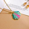 Ocean Brass Micro Pave Clear Cubic Zirconia Enamel Shell Shape Pendant Necklaces for Women WGFFEAA-02-1