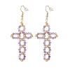Natural Gemstone Braided Hollow Out Cross Dangle Earrings EJEW-JE05138-4