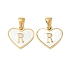 304 Stainless Steel Pave Natural White Shell Heart with Initial Slice Pendants STAS-R168-25G-R-1