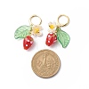 Lampwork Strawberry with Plastic Pearl Flower Dangle Leverback Earring EJEW-TA00130-5
