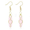 Rose Quartzl Hexagon Handmade Copper Wire Wrapped Earrings Natural Stone Column Earrings ND6138-2-1