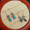 Butterfly with Oval Synthetic Turquoise Dangle Earrings EJEW-C178-02-1