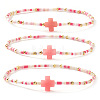 3Pcs Bohemian Cross Charm Glass Seed Bead & Brass Beads Stretch Bracelet for Women SA4132-1-1