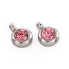 Trendy Original Color 304 Stainless Steel Faceted Grade A Rhinestone Flat Round Charms Pendants RB-N030-01F-1