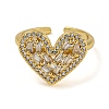 Heart Brass Micro Pave Clear Cubic Zirconia Open Cuff Rings for Women RJEW-Z050-17G-2