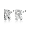 Anti-Tarnish Rhodium Plated 925 Sterling Silver Initial Letter Stud Earrings HI8885-18-1