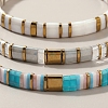 3Pcs 3 Styles Square Glass Tile Beaded Stretch Bracelet Sets with Synthetic Non-magnetic Hematite Beads for Women HZ1549-3