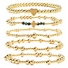 5Pcs Brass & Natural African Turquoise(Jasper) Beads Stretch Bracelets for Women BK1359-5-1