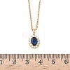 Brass Pave Clear and Blue Cubic Zirconia Oval Pendant 304 Stainless Steel Chain Necklaces for Women NJEW-D341-09G-5