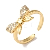 Bowknot Brass Micro Pave Clear Cubic Zirconia Open Cuff Rings for Women RJEW-C098-04G-1
