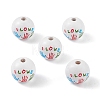 Printed Natural Wood European Beads LS-WOOD-C015-02-1