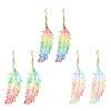 3 Pairs Feather Spray Painted 430 Stainless Steel Dangle Earrings EJEW-JE07003-4