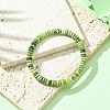 Natural Serpentine Jade Flat Round Beaded Stretch Bracelets BJEW-JB09439-2