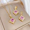 Brass Micro Pave Cubic Zirconia Pendant Necklace & Stud Earrings WG7AC39-11-1