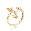 Butterfly Brass Micro Pave Clear Cubic Zirconia Cuff Rings Setting KK-T079-26G-1