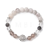 2Pcs Round Natural Quartz Crystal & Grey Agate & Larvikite & White Crazy Lace Agate Beads Stretch Bracelets BJEW-JB13000-3