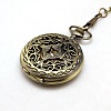 Steampunk Jewelry Hollow Alloy Flat Round Pendant Mechanical Pocket Watches WACH-M035-07AB-2