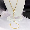 White Round Plastic Pearl Tassel 304 Stainless Steel Round Snake Chain Lariat Necklaces for Women WG7536F-02-1