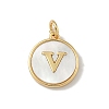 Brass Pave Natural Shell Flat Round with Letter Charms KK-Z115-13G-V-1