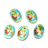 Natural Freshwater Shell Double Face Printed Oval Charms SHEL-T020-05B-1