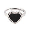 Heart Natural Black Onyx Adjustable Rings RJEW-Q817-05P-05-2