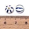 Hand Painted Blue and White Striped Round Porcelain Beads PORC-Q007-01A-4