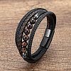 Natural Tiger Eye Round Beads & Braided Imitation Leather Cord Bracelets for Men FS-WGCE7B3-21-1