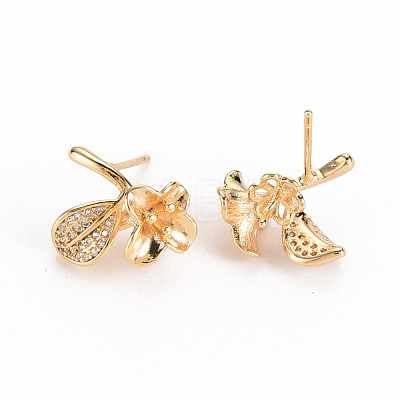 Brass Micro Pave Clear Cubic Zirconia Earring Findings KK-S356-255-NF-1