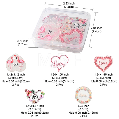 10Pcs 5 Styles Valentine's Day Theme Acrylic Pendants MACR-FS0001-40-1