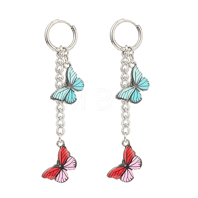 Alloy Enamel Butterfly Dangle Hoop Earrings EJEW-JE05057-1