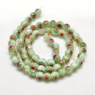Faceted Millefiori Glass Round Beads Strands LK-P005-02-1